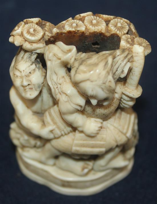 A Japanese walrus ivory okimono, Meiji period, 6.3cm